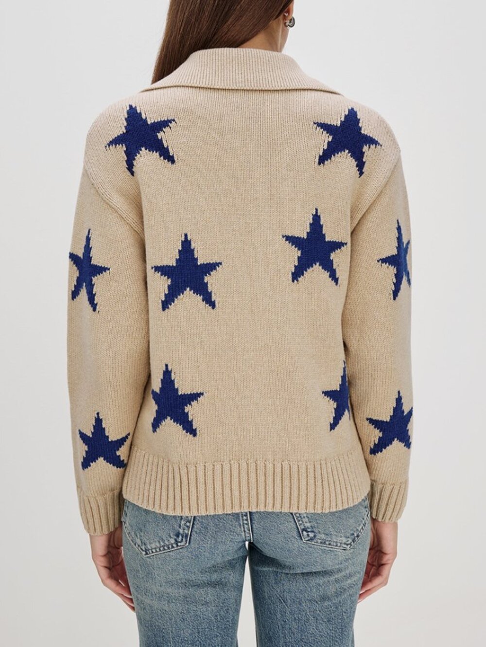 Rails Beige Zip Star Cardigan with Navy Stars - Picture 4 of 15